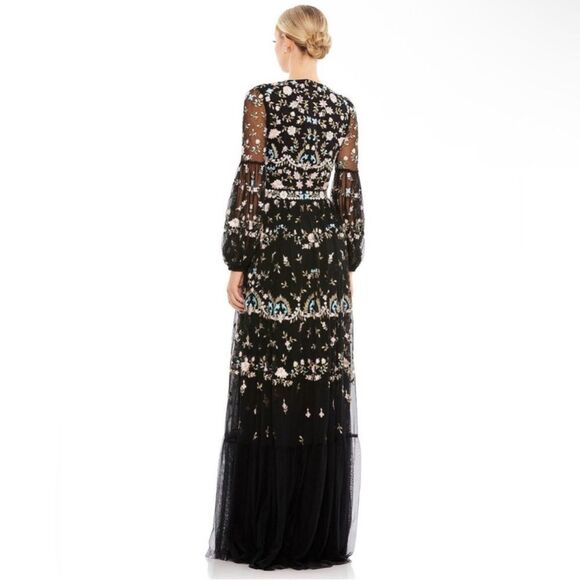 Mac Duggal Black Multicolor Embroidered Long Sleeve Dress - Picture 4 of 8